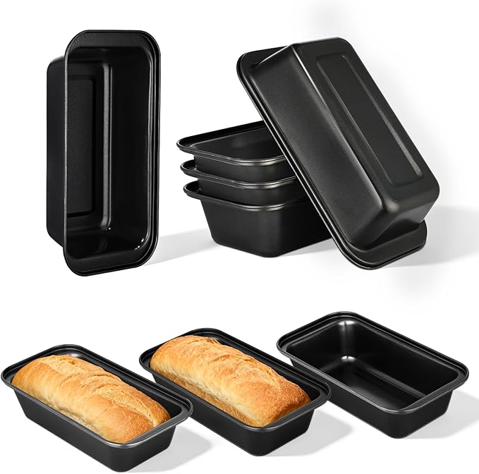 tchrules Loaf Pans 8×4 Inch Carbon Steel Bread Pan Nonstick Baking Set | Even Heat Baking|Oven Safe 450°F|Easy Release Bake|PFOA Free Coating|Warp Resistant Steel|8 Pack Value (Black)
