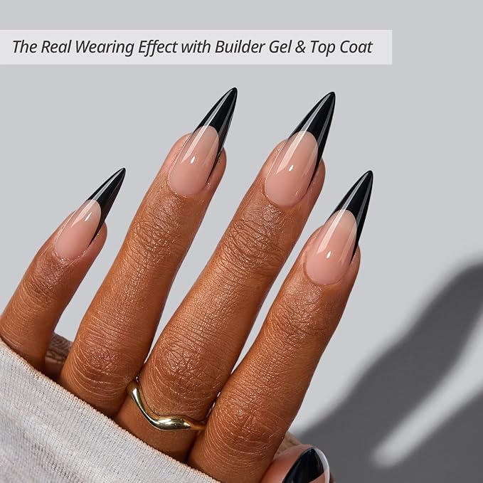 BTArtboxnails XCOATTIPS Black French Tip Press On Nails, L Stiletto, Peach | Lamp-Curable, 4-Week Wear, Natural Nail Look, Salon Quality Value at Home, Easy-to-Apply for Beginners, 160ct Nail Tips Only