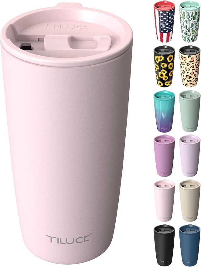 TILUCK 20 oz Insulated Coffee Tumbler with BPA-Free Lid | Travel Coffee Mug, Dishwasher Safe, Cup Holder Friendly, Double-Wall Vacuum Insulation for Hot & Cold Drinks, Matte LightPink