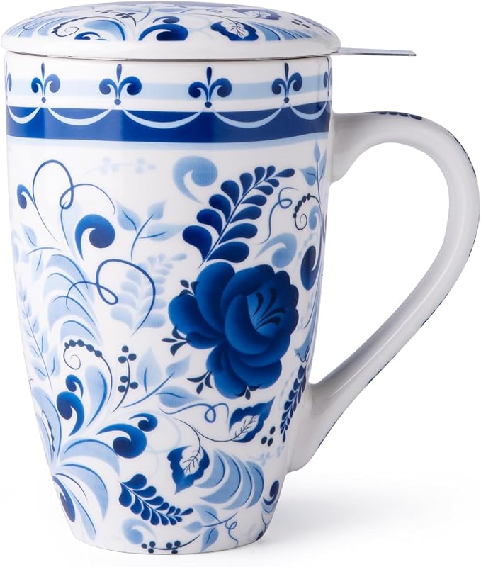 GBhome Tea Mug with Infuser and Lid,18 Ounce Ceramic Loose Leaf Cup Steeper | Lead-Free Glaze For Tea Lovers,Microwave & Dishwasher Safe with Tea Strainer
