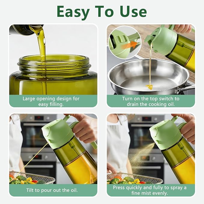2-Pack Olive Oil Sprayer & Dispenser Bottle for Cooking, Air Fryer, BBQ, and Salad – 2-in-1 Oil Mister Kitchen Accessory