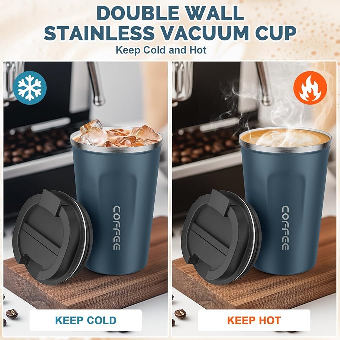 CS COSDDI 12 oz Stainless Steel Vacuum Insulated Tumbler - Coffee Travel Mug Spill Proof with Lid - coffee Cup for Keep Hot/Ice Coffee,Tea and Beer (Tibetan blue) | Stainless Steel Double-wall insulation, 6-Hour Heat Retention, 360°Leak proof, BPA-free...