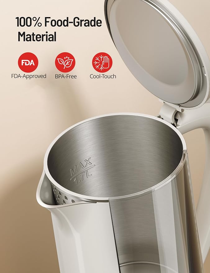 Electric Tea Kettle 1.7L Larger Design Temperature Control Electric Kettle | 4H Keep Warm Water Boiler with 6 Presets, LED Screen Electric Kettles for Boiling Water, Boil-Dry Protection, BPA Free