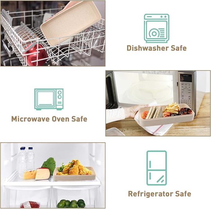 Bento Box Japanese Lunch Box Kit Leakproof Bento Lunch Box for Kids Adults Wheat Straw 3 Layer Stackable Lunch Containers with Compartment Eco-Friendly Meal Prep Containers (Beige)