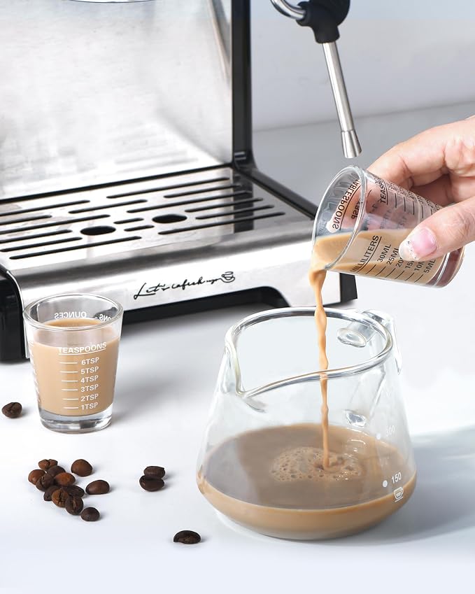 Shot Glass Measuring Cup Set, 6 Pack Espresso Shot Glasses (Mixed Colors) | Glass measuring cups feature 26 markings up to 1 OZ, 2 TBS, 6 TSP, 30 ML for espresso, liquor, medicine and recipes