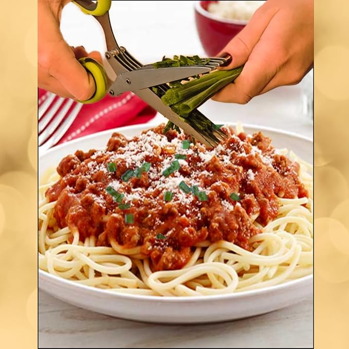 2-in-1 5-Blade Herb Scissors & Herb Stripper Set | 10-Hole Leaf stripper Stem Remover + Stainless Steel Herb Shears with Safety Cover & Cleaning Comb | Dishwasher Safe Kitchen Tool for all Herbs
