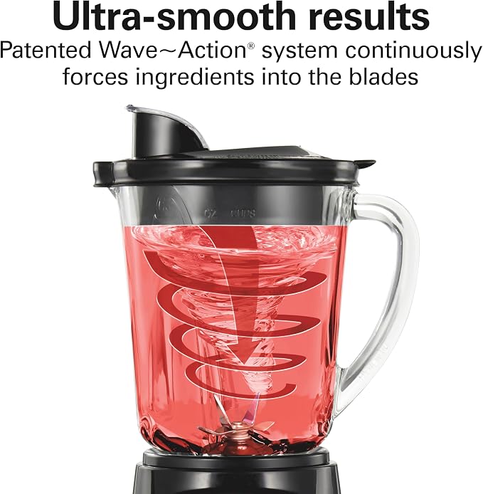 Hamilton Beach Power Elite Blender For Smoothies With Wave Action System | 40 oz. Glass Jar | 12 Functions Including Puree, Crush Ice | 700 Watts | Black | 58148AG