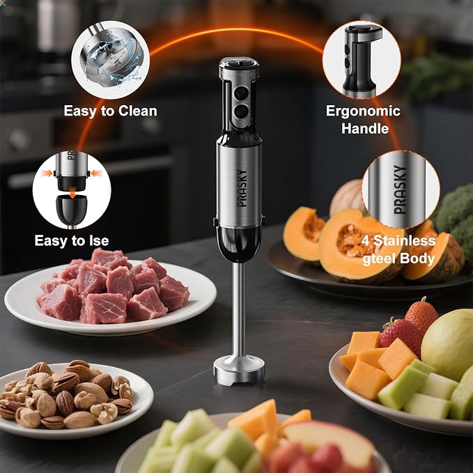 Immersion Blender Handheld 1200W, 20-speeds, 5-in-1 Handheld Mixer | Mining Beaker,Chopper,Whisk, Frother and Stick Blender Suitable for Kitchen, Protein Shakes and Baby Food - Black