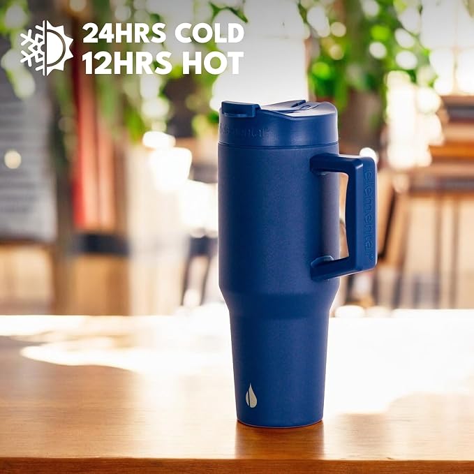 Elemental 100% Leak Proof 32oz Tumbler with Handle & Straw Travel Mug | Stainless Steel Double Wall Insulated Tumbler for Hot and Cold Beverages with Sip & Straw Lid