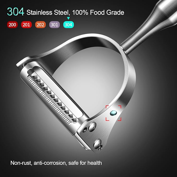 2 in 1 Stainless Steel Julienne Vegetable Peeler | Dual-function: peels and julienne shreds，most ergonomic option, great for those with arthritis or limited grip strength