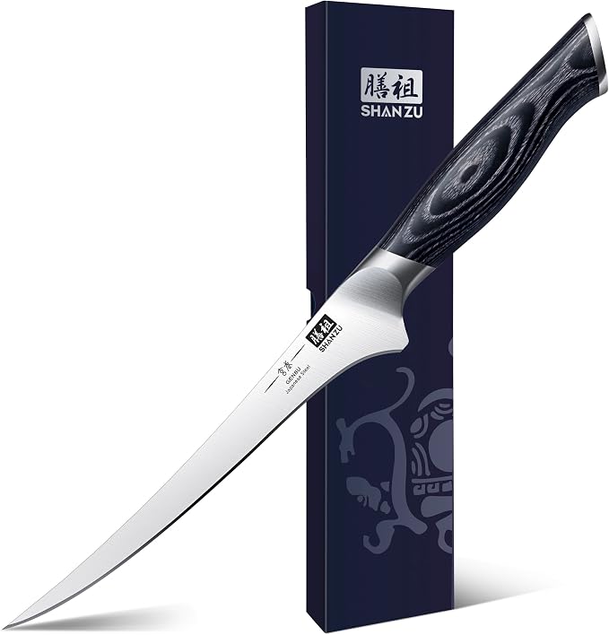 SHAN ZU 7 Inch Fillet Knife, Japanese Super Steel Boning Knife | Professional Ultra Sharp Fish knife with K133 Ergonomic Handle, Black Tortoise Genbu Series