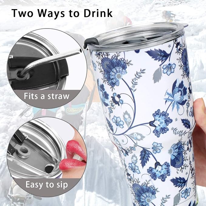 SYACOT 30oz Tumbler Double Wall Stainless Steel Vacuum Insulated Travel Mug with Splash-Proof Lid Metal Straw and Brush