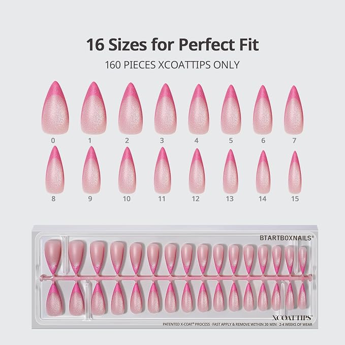 BTArtboxnails XCOATTIPS Pastel French Tip Press On Nails, L Stiletto, Cat Eye