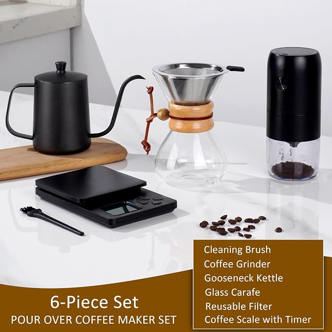 Pour Over Coffee Set with Coffee Scale and Coffee Bean Grinder Electric | All in One Coffee Maker Set, Pour Over Coffee Dripper and V60 Coffee Filter, Coffee Brewing Kit, Gift Set for Birthday