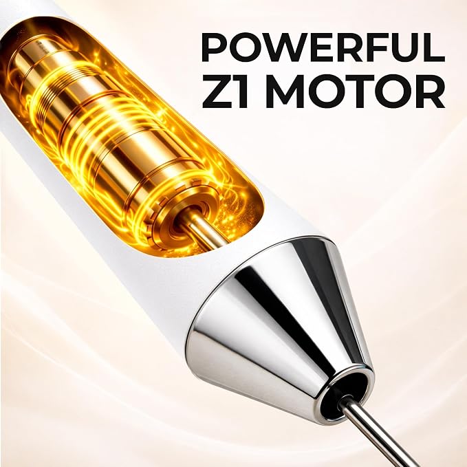 Zulay Kitchen Rechargeable Milk Frother Handheld - Frother Wand, Drink Mixer, Electric Whisk Frother, for Cappuccinos, Matcha & Protein Powder - Ultra Metal 4 Whisk, 1800mAh White
