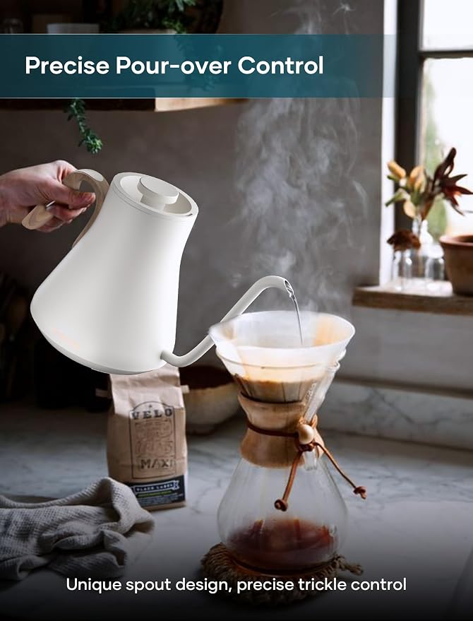 INTASTING Gooseneck Electric Kettle with 1℉ Temperature Control, 0.9 Liter | Fast Heating, Stainless Steel Interior, for Pour Over Coffee, Tea & Boiling Water, Keep Warm, Auto Shut-Off, Cream White