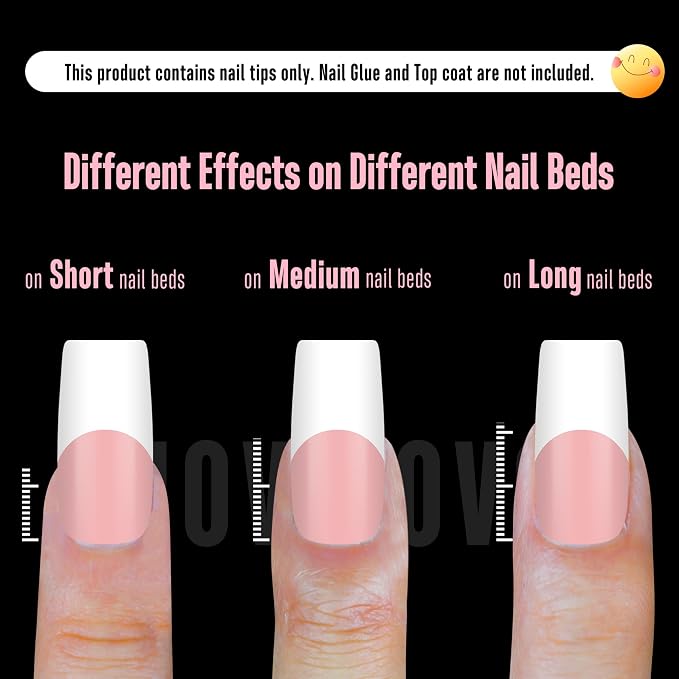 NOVO OVO Old School Retro French Tips Nails Press on, Medium Length Tapered Square BABY PINK, Extra Thick Soft Gel Fake Acrylic Extension, Need Builder Gel, Top Coat, Glue 15 Sizes 240 pcs