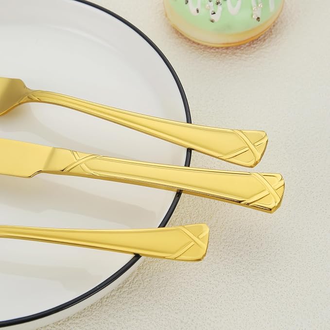 30-Piece Gold Silverware Set, Stainless Steel Flatware Set Cutlery Set include Knives, Forks and Spoons Service for 6, Mirror Polished