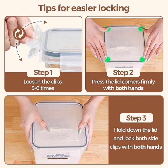 ComSaf Airtight Flour and Sugar Container 2.6Qt & 5.5Qt 3Pack, Wide Mouth | Plastic Food Storage Canister with Lid, Flour Sugar Cereal Rice Oats, Pantry Kitchen, Stackable Baking Supplies, Label, Scoop