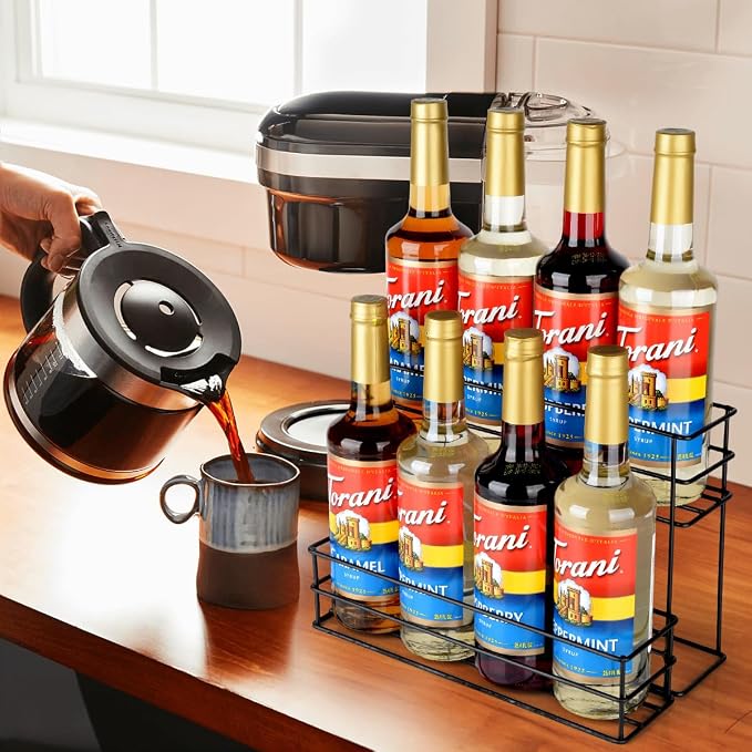 kimilus 8 Bottle Capacity Coffee Syrup Organizer 2 Tier Coffee Syrup Stand Shelf for Coffee Bar Kitchen Small Wine Rack for Bar Family Storage for Syrup Wine Dressing
