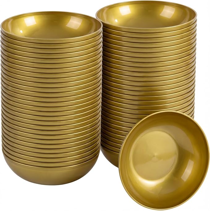 bUCLA 50Pack 10oz Gold Plastic Bowls - Disposable Plastic Salsa Bowls Premium Heavy Duty - Ideal for Wedding &Party