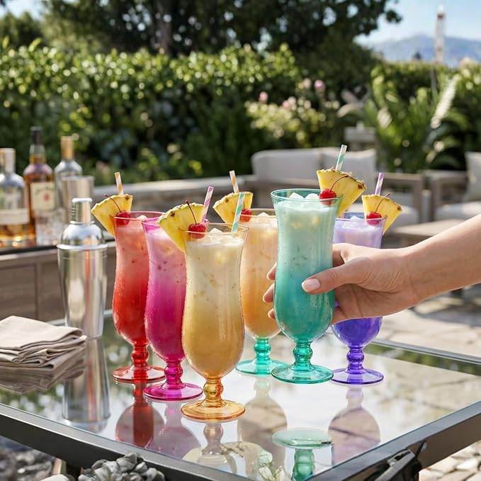 Unbreakable Pina Colada, Daiquiri, Frozen Cocktails & Juice Glasses, Hurricane Glassware, 14oz - 6 Set - Reusable Acrylic Dishwasher Safe Shatterproof BPA-free Plastic Cup, Tropical Cocktail Tall Cups