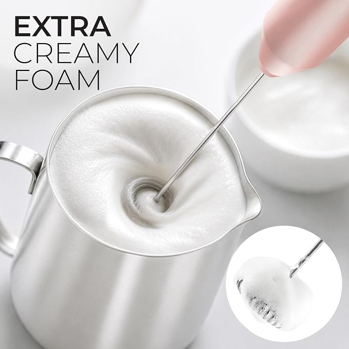 Zulay Kitchen Powerful Milk Frother AA Batteries Included – Ultra Fast Handheld Drink Mixer with Stainless Steel Whisk Stirrer for Coffee, Protein, Matcha & More, Frother Wand Electric Frothmate