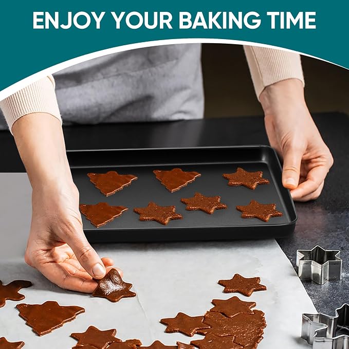 E-far Baking Sheet Set of 2, 10.5" x 8" x 1" Cookie Sheet Pan for Baking | Nonstick Carbon Steel, Half Sheet Baking Pans Trays for Toaster Oven, Roasting/Cooking, Non-toxic & Healthy, Easy Clean
