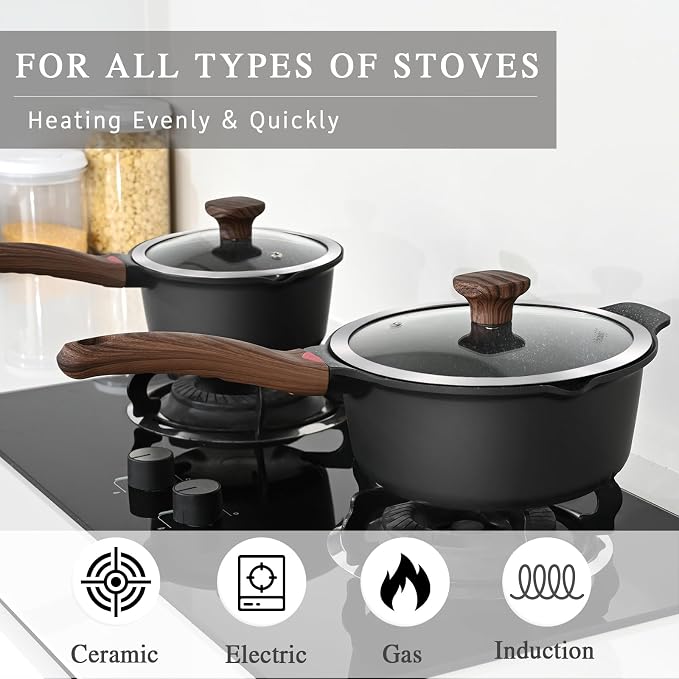 Vinchef 4QT Nonstick Stockpot with Lid, Large Saucepan, Black | PFAS/PFOA-free, stay-cool handle, dishwasher-safe, induction-compatible, scratch-resistant surface for lasting daily use