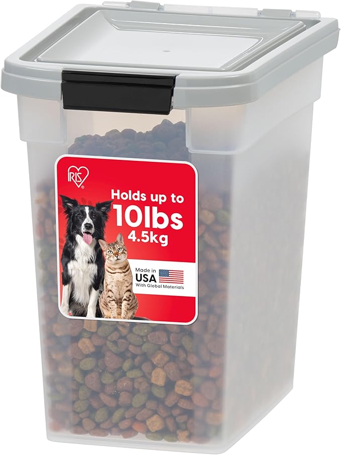 IRIS USA Dog Food Storage Container, Up to 10 lbs, Clear/Gray, Made in USA | BPA-Free, Airtight Seal, Best for Cat Food, Bird Seed, Chicken Feed, Pet Toys, Treats, Pellets