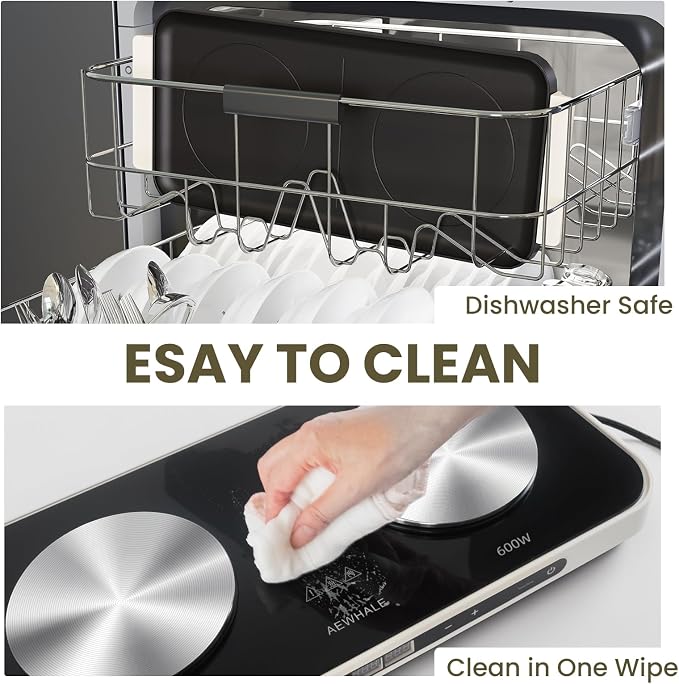 AEWHALE Countertop 2 Burners, Electric Hot Plate | Removable Griddle Pan, Ceramic Non-stick, 1200W+600W, Sensor Touch, Adjustable Temperature/Time