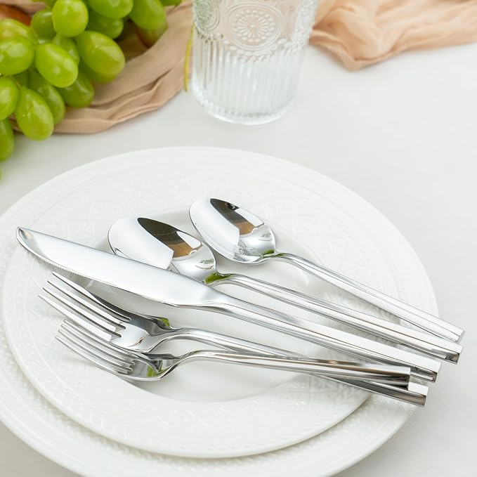 Alata Hexagon 20-Piece Forged Silverware Set Stainless Steel Flatware Set Cutlery Set,Service for 4,Mirror Finish,Dishwasher Safe