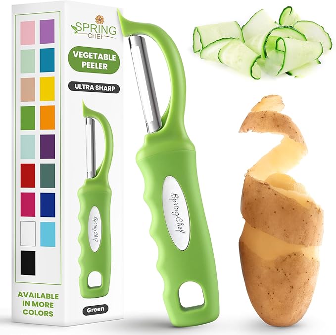 Spring Chef Swivel Vegetable Peeler for Kitchen w/Soft Grip Handle, Green | Premium Potato Peeler w/ Ultra Sharp Stainless Steel Blades, Multifunctional Veggie Peeler for Apple, Carrot, Cucumber, Fruit