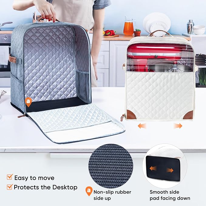 BAGSPRITE Stand Mixer Cover with Appliance Sliders Base Compatible with KitchenAid Mixer-Storage Bag for 4.5/5 Quart with Pockets for Kitchen Aid Accessories and Attachments