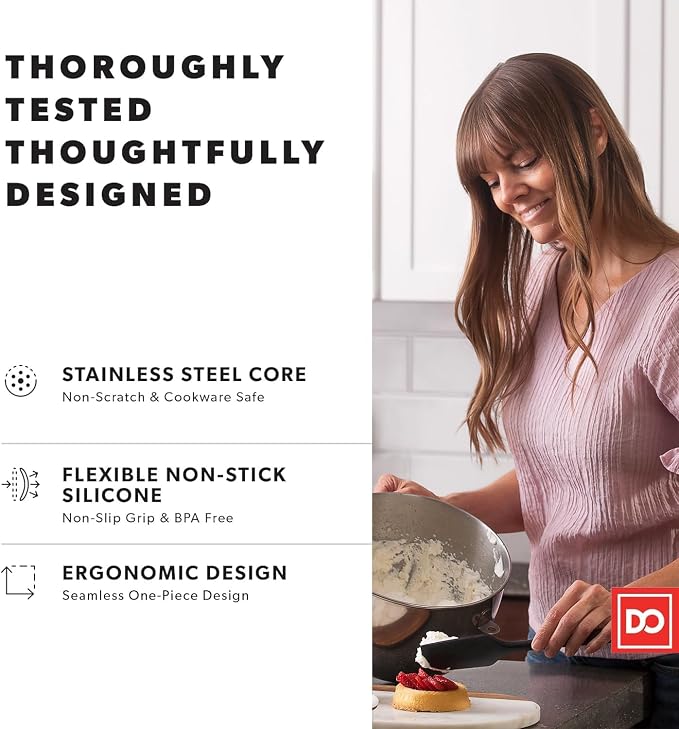 DI ORO Silicone Spatula Set - 600F Heat Resistant, 3-Pc Black | Rubber scraper won't scratch nonstick pans; For baking, cooking, mixing, and frosting; BPA-free and dishwasher safe