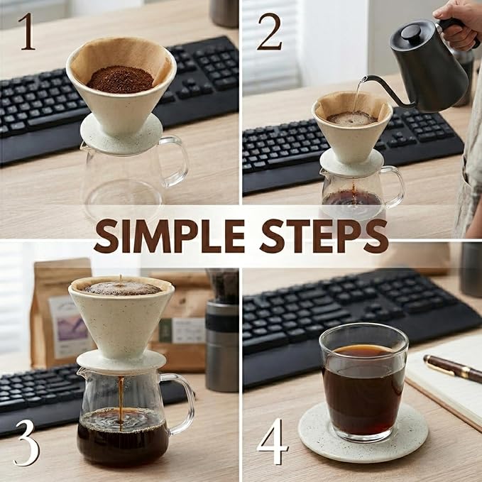 DIF DECO Ceramic Pour Over Coffee Dripper, Reusable Porcelain Portable Pour Over Coffee Maker, Slow Brewing Accessories with 1 Holes for Home, Office, Travel, Camping (Sesame Cream)