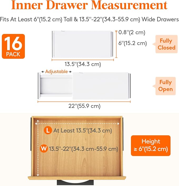 Lifewit 6" Tall Upgrade Drawer Dividers, Adjustable Deep Drawer Organizer | 16 Pack 13.5"-22" Expandable White Drawer Separator for Clothes, Dresser/Kitchen/Closet/Bedroom/Office Organization & Storage