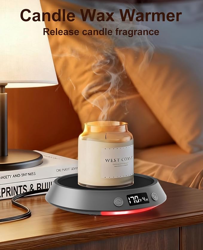 Kepwam Mug Warmer for Desk, Coffee Warmer with 3 Temp Settings & 2-9H Timer | 50W Fast Heating Beverage, LED Digital Display, Works for Coffee Mugs & Candle Jars, Multifunctional Gift fo Home & Office