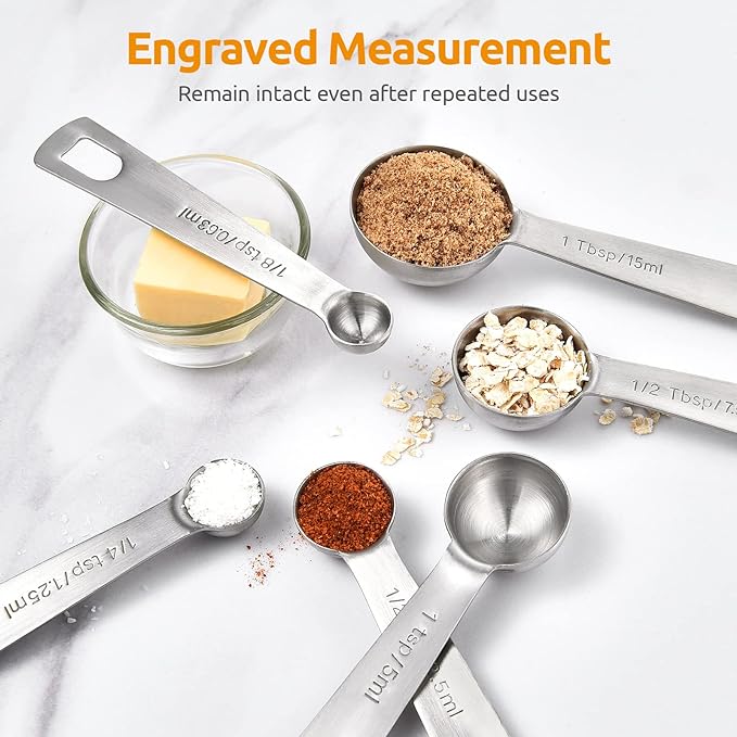 Measuring Spoons: U-Taste 18/8 Stainless Steel Measuring Spoons Set of 6 Piece: 1/8 tsp, 1/4 tsp, 1/2 tsp, 1 tsp, 1/2 tbsp & 1 tbsp Dry and Liquid Ingredients | Kitchen Metal Measure Set, Metric & US Measurements, 1/8tsp, 1/4tsp, 1/2tsp, 1tsp, 1/2tbsp,...