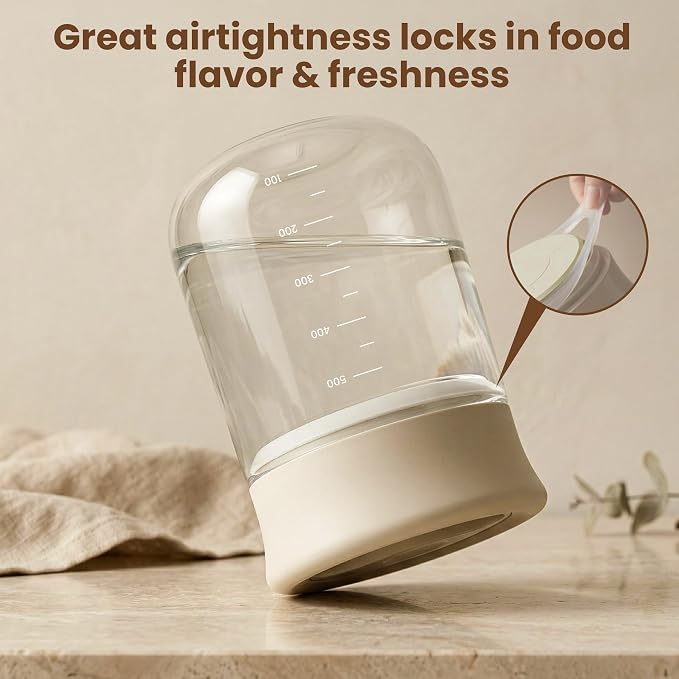 Airtight Glass Storage Jar 16 oz, Easy Open 1/4-Turn Lid Coffee Container | Easy-Open Quarter-Turn Lid, Airtight, Food Grade, Transparency, with Scale