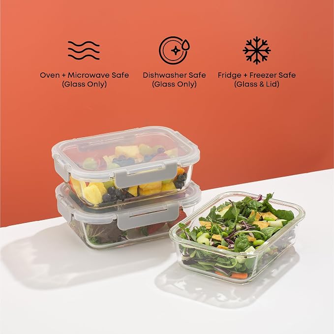 JoyJolt Glass Food Storage Containers with Lids. 5 Pack Glass Meal Prep Containers Reusable 35oz Single Compartment Airtight Container Set. Lunch Containers for Adults and Kitchen Storage Containers