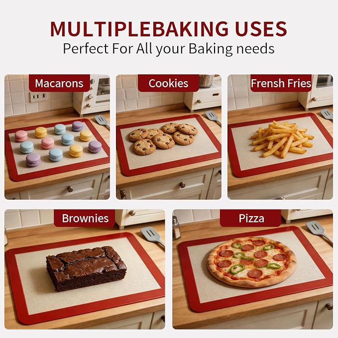 Silicone Baking Mat, 2 Pack Food Grade Non-Stick Baking Mats | Reusable 2-pack baking mats reduce waste and replace parchment paper for everyday baking.