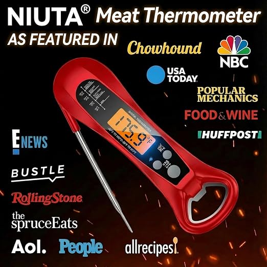 Therm Pro® Chef Meat Thermometer Digital, 1 Sec Instant Read, NIST® Certified Accurate to ±0.5℉, Ultra Bright LED Screen, 100% Waterproof, Auto-Rotate, for courtyard BBQ, Turkey, Candy, Liquids, bread