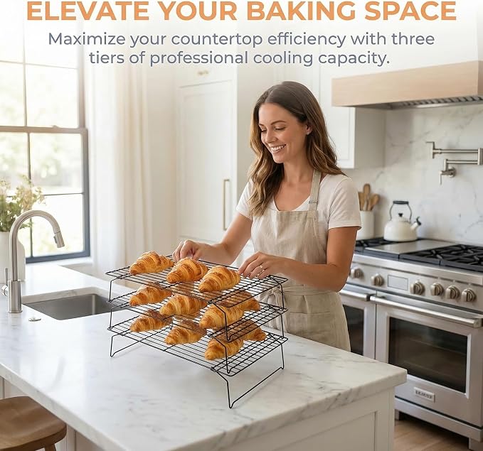 2-Tier Collapsible Cooling Racks, Detachable Wire Cooling Rack Stackable Drying Rack for Cookie Bread Pizza Baking, Fruits, Snacks Perfect for Outdoor Camping