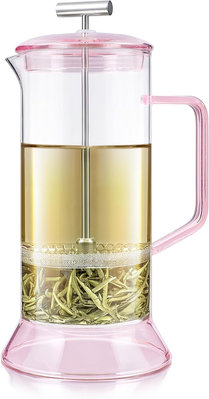 Teabloom Toulouse Borosilicate Glass Tea Press and Coffee Maker with No Plastic, 24-Ounce (700 mL) - Dawn Rose