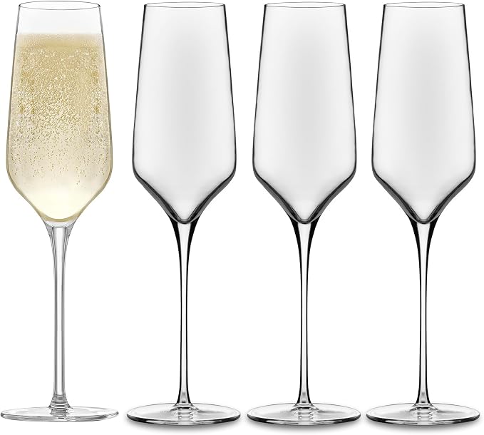 Libbey Signature Champagne Flute Glasses Set, Stylish, Dishwasher Safe Champagne Glasses Set of 4, Champagne Gift Set for Weddings and Events
