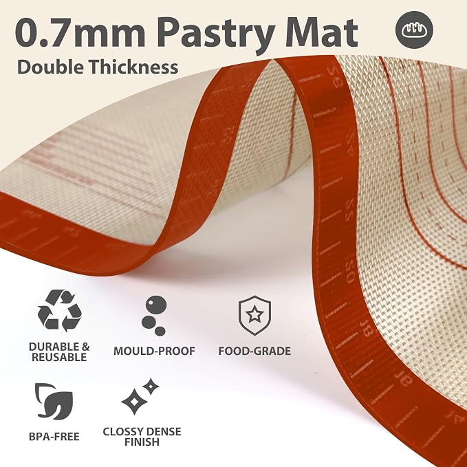 24" x 16" Silicone Baking Mat with Measurement Guides | Extra Thick Pastry Rolling & Sourdough Mat Baking Supplies for Making Pizza, Pie, Cookies and Bread