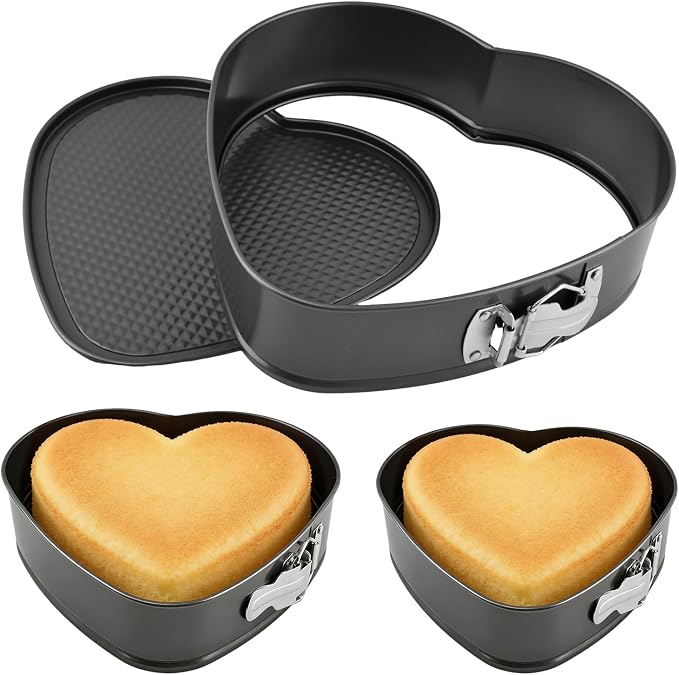 Springform Pan Set of 3 (7,8,9 Inch) - Heart Shaped Leakproof Cheesecake Pans with Removable Bottom, Nonstick Carbon Steel Cake Tin for Valentine‘s Day, Anniversary Baking(SIZE:Heart Shape)