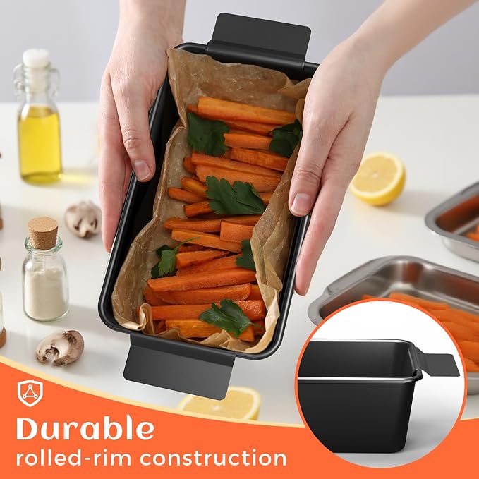 TLAZZ 2 Pack Meatloaf Pan with Drain Tray for Pound Cake Bacon Meatloaf | 9.4 x 5.5 Inch Non Stick Meat Loaf Pan features wide handles with a removable perforated drain tray for any kitchen
