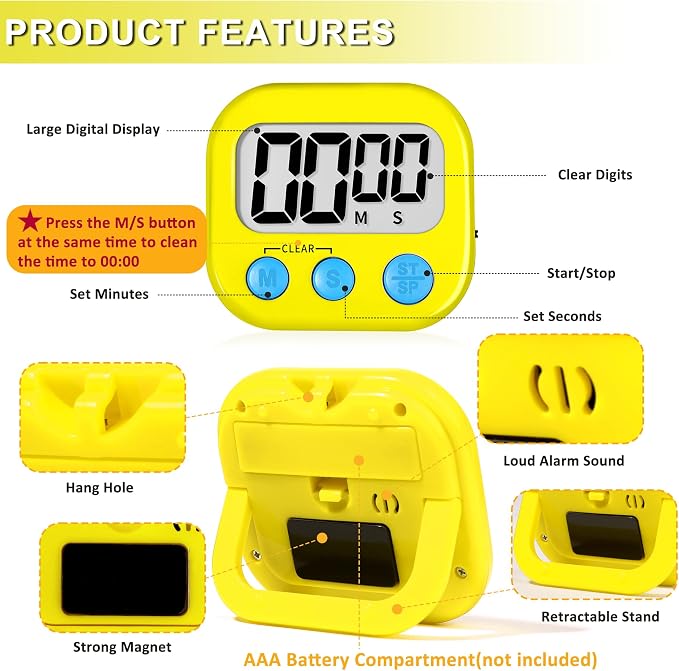 ZILLEEN Classroom Timer for Kids Teachers 2 Pack Digital Timers Pur Ye | Strong Magnetic, Large Screen, Big Button, Teacher Classroom Must Haves Kitchen Timers for Cooking Egg Exercise Study